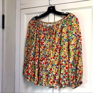 Velvet NWT viscose woven shirt top floral sweater off shoulder medium flower